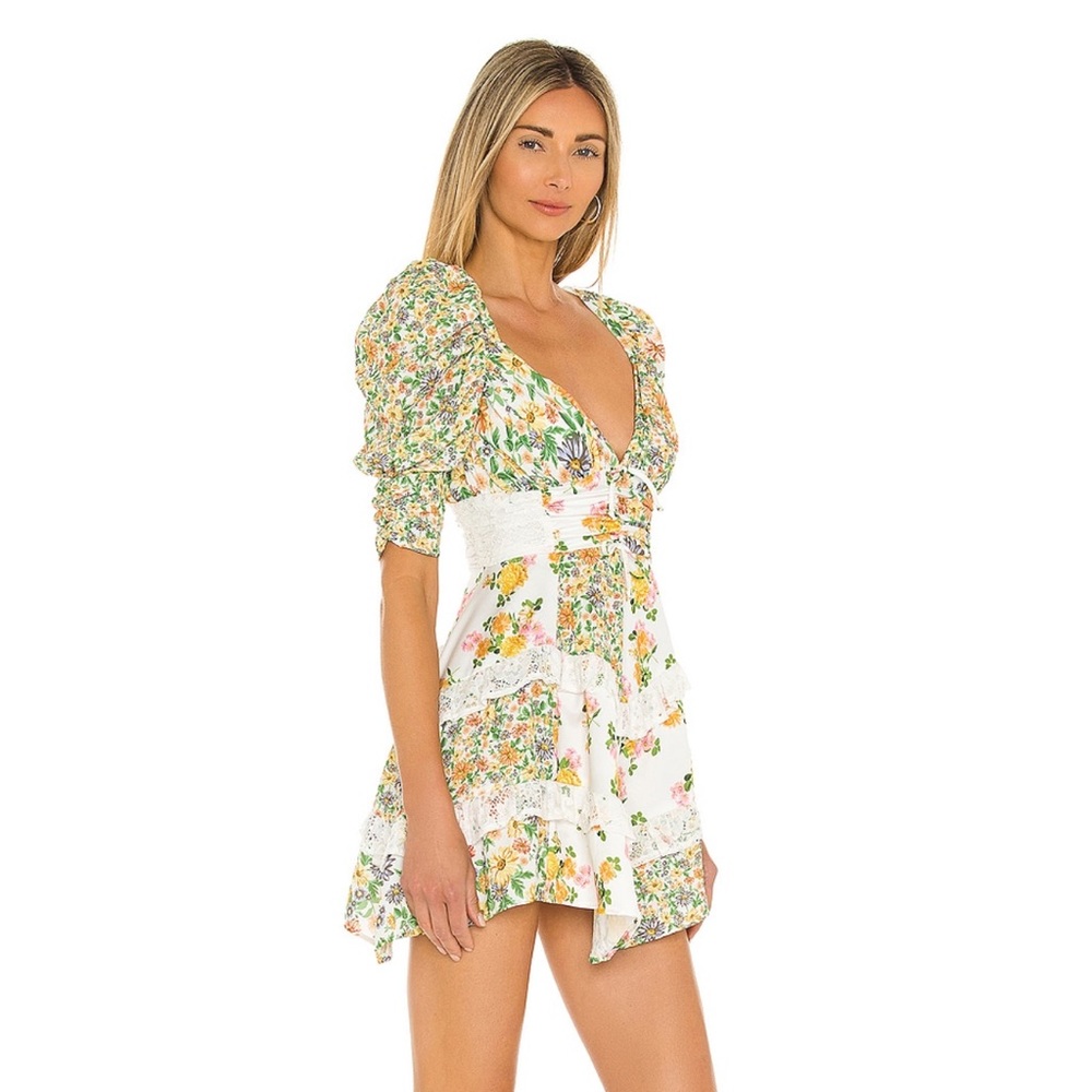 Rosalyn Mini Dress in Green by For Love & Lemons Size Medium